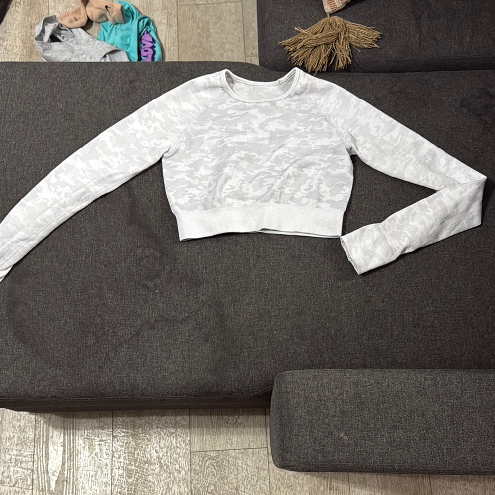 White Camouflage Cropped Sweatshirt